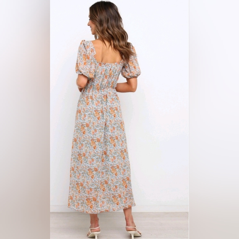 Petal & Pup Floral Midi Dress - Orange and Blue - Picture 3 of 11